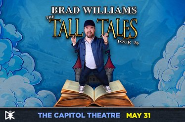 Promotional banner for Brad Williams The Tall Tales Tour.